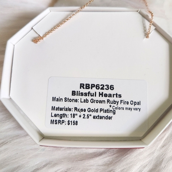 NWT Bomb Party July Birthday 6236 Ruby Fire Opal Rose Gold-Plated Heart Necklace - Picture 6 of 6
